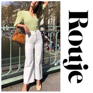Rouje Paris Ecru Swan Button Fly Flare Jeans